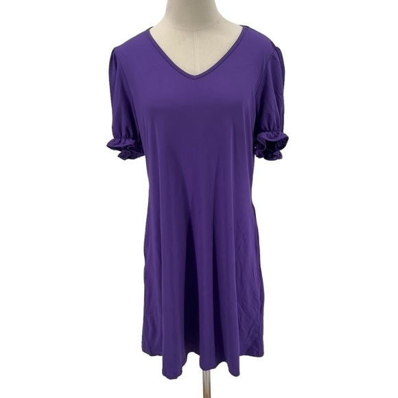 Aloodor Purple Short Ruffle Sleeve V-Neck Mini Dress Size Large Women's - Picture 1 of 6